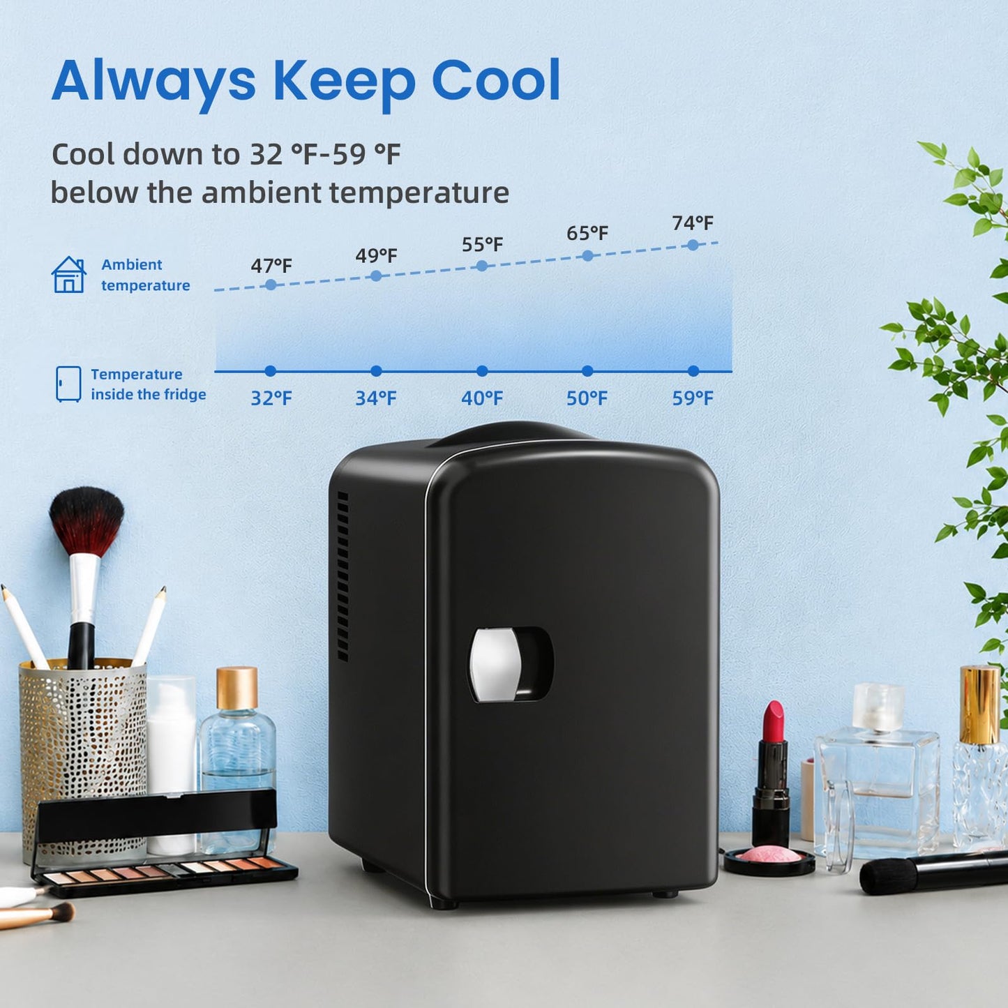 Antarctic Star Compact Refrigerator, Portable Mini Fridge, Skin Care 4L Capacity/6 Cans, for Bedroom, Car, Office & Dorm, Small Cooler for Cosmetics, Beverage and Food, Black