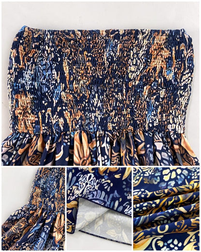 CHICME Boho Floral Shirred High Waisted Wide Leg Pants Flowy Palazzo Pants Summer Beach Vacation Wear