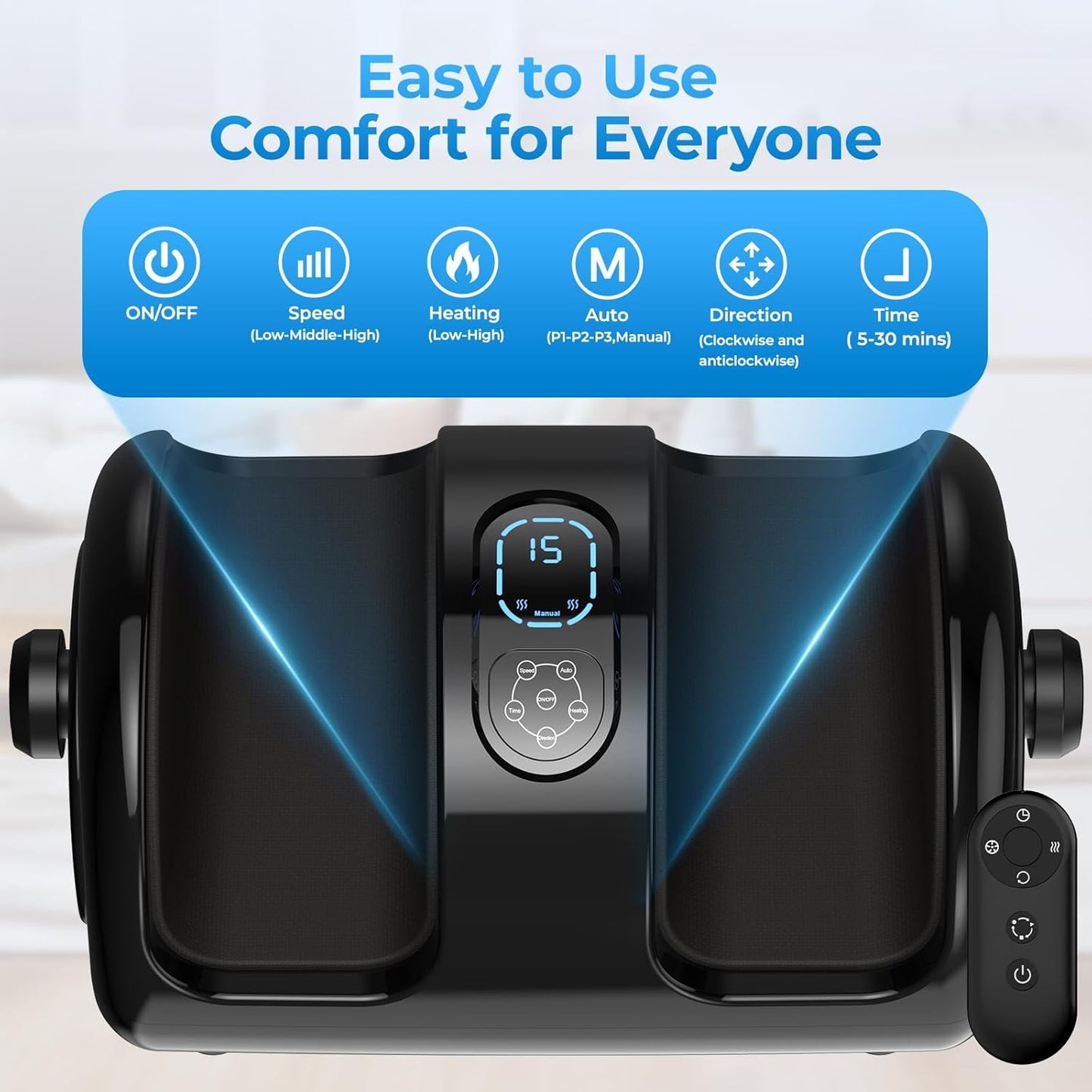 HTM Shiatsu Foot and Calf Massager with Heat – 3 Vibration Speeds and 3 Modes, 3D Deep Kneading & Rolling, Electric Foot Massager with Remote, Machine-Washable Cover, Gift for Men/Women/Birthday