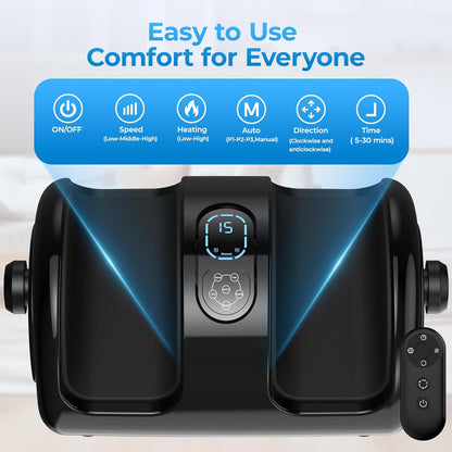 HTM Shiatsu Foot and Calf Massager with Heat – 3 Vibration Speeds and 3 Modes, 3D Deep Kneading & Rolling, Electric Foot Massager with Remote, Machine-Washable Cover, Gift for Men/Women/Birthday