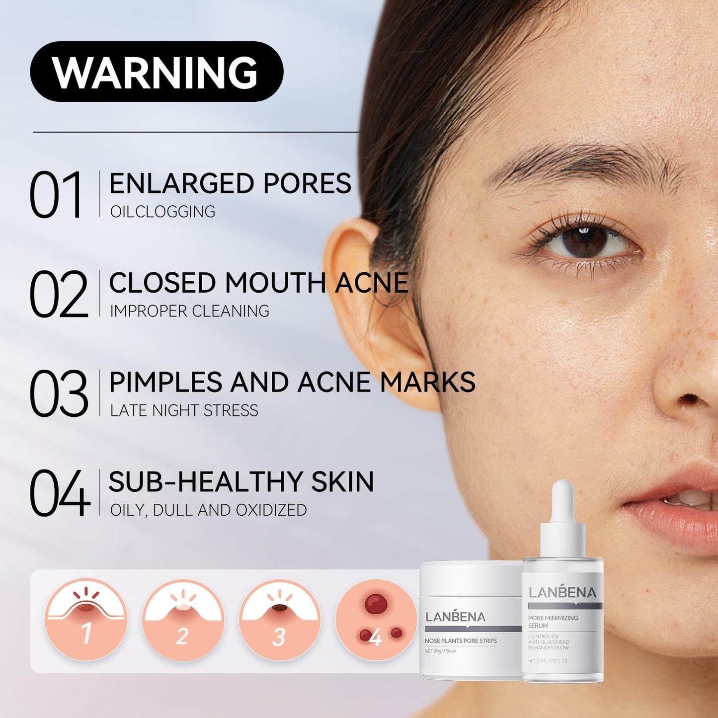 LANBENA 2.0 Nose Pore Strips, Blackhead Remover Mask with Salicylic Acid, Amazonian White Clay, Pore Cleanser Purifying Peel off Face Mask with 60 PCS Strips, Aloe Facial Mask(1.05 Ounce)