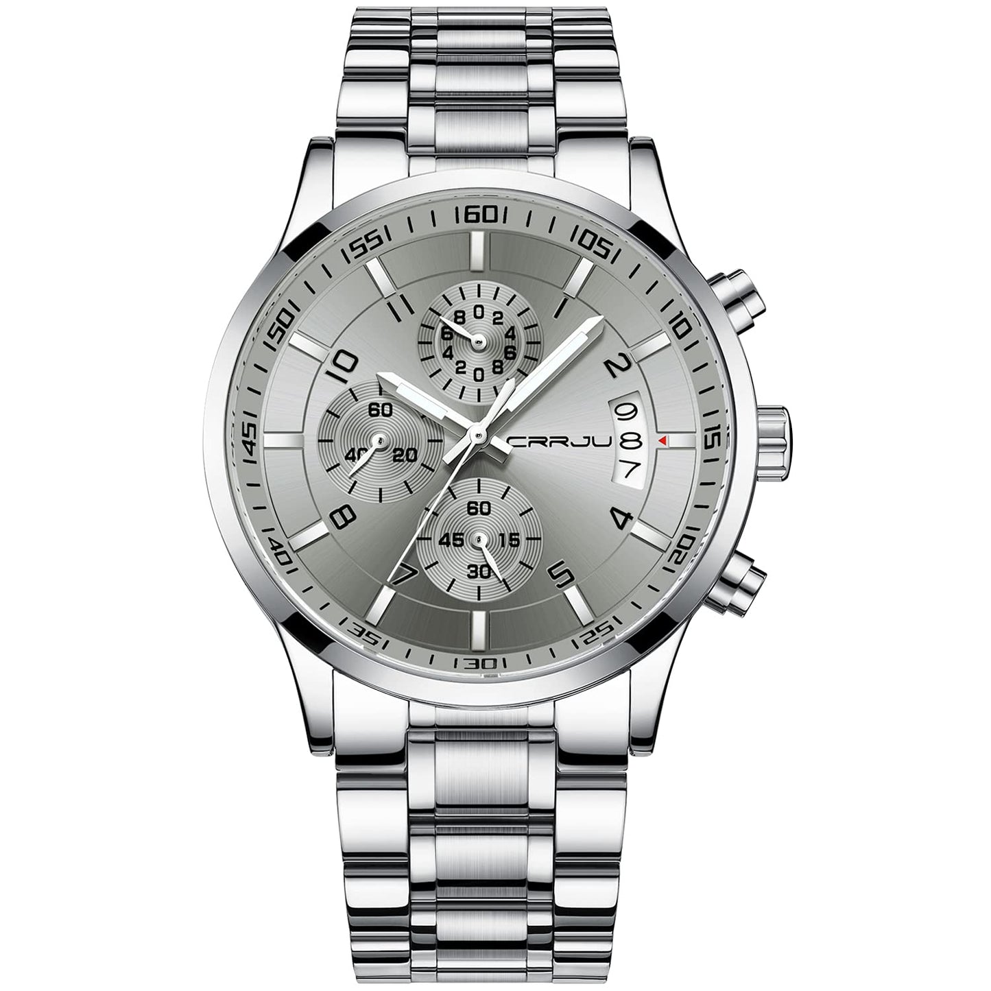 CRRJU Men's Fashion Stainless Steel Watches Date Waterproof Chronograph Wristwatches,Black Steel Band Waterproof Quartz Watch for Men