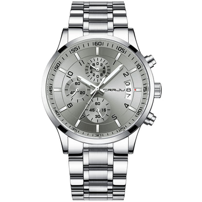 CRRJU Men's Fashion Stainless Steel Watches Date Waterproof Chronograph Wristwatches,Black Steel Band Waterproof Quartz Watch for Men