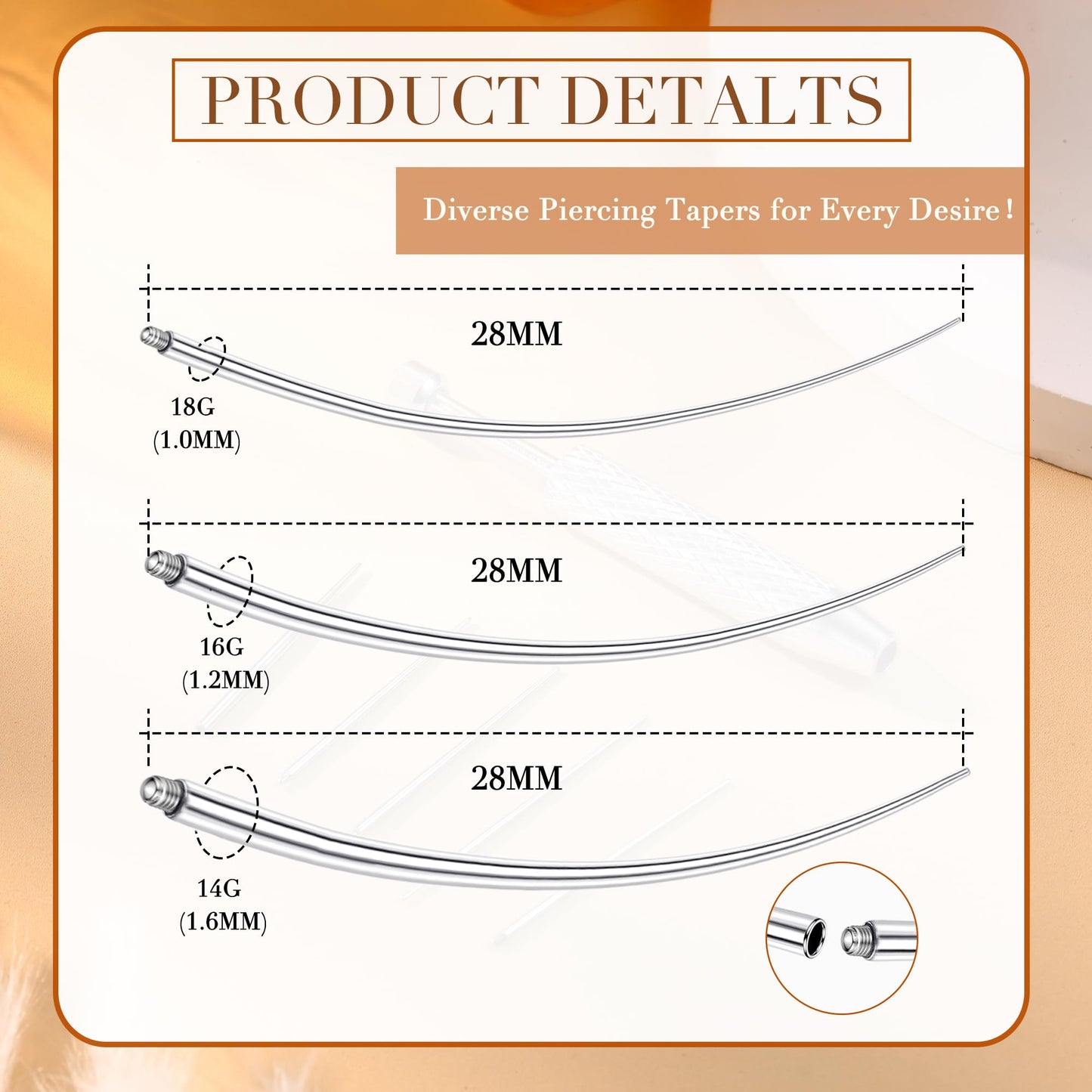 GEMQUEEN Piercing Taper Ball Grabber Tool for Changing Jewelry - 14G 16G 18G 20G Stainless Steel Flat Back Earrings Applicator Tool Threadless Insertion Pin Thread Body Piercing Kit for Ear Nose Lip