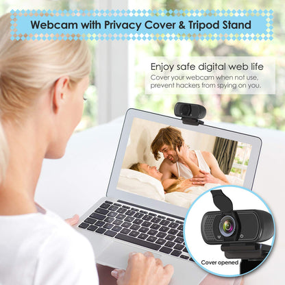 ToLuLu Streaming Webcam 2K 50FPS Web Cam, LED RGB Webcam with Microphone and Light, Autofocus Computer Camera with Cover and Tripod, Plug-Play USB Web cam for PC Desktop/MacBook Gaming Video Calling