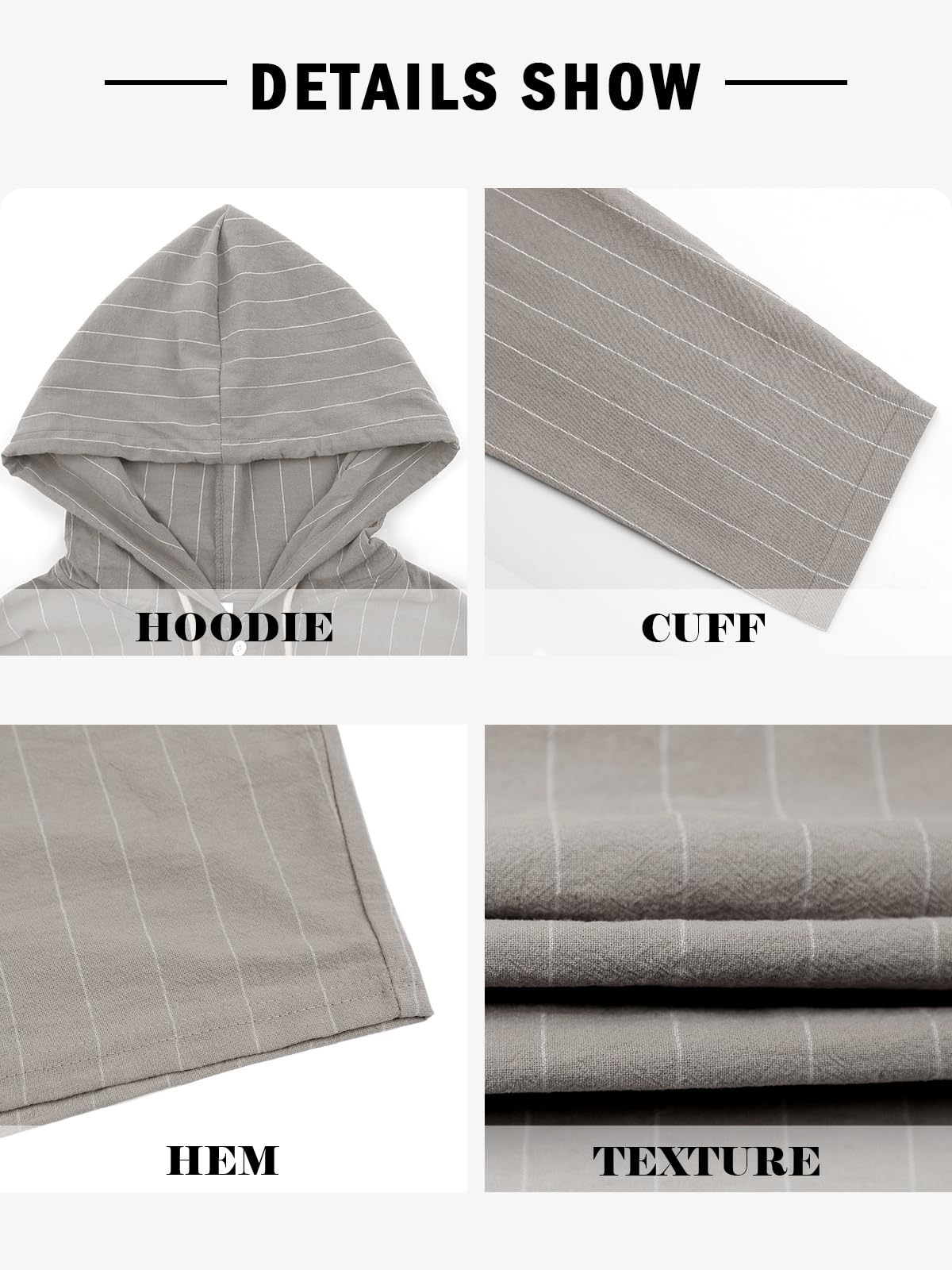 Mens Cotton Linen Hoodies Long Sleeve Button Down Shirts Casual Hawaiian Beach Yoga Sweatshirts