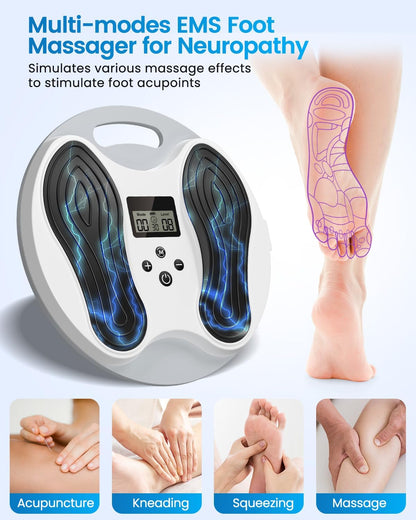 EMS Foot Massager for Neuropathy, NMES Foot Stimulator for Neuropathy Feet Nerve FSA Eligible Electric Foot Massager for Circulation and Pain Relief with 4 TENS Unit Muscle Stimulator Pads