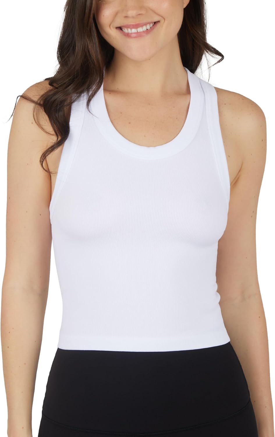 90 Degree By Reflex Womens Seamless Tank Ribbed Fitted Racerback Waist-Length Top 3 Pack