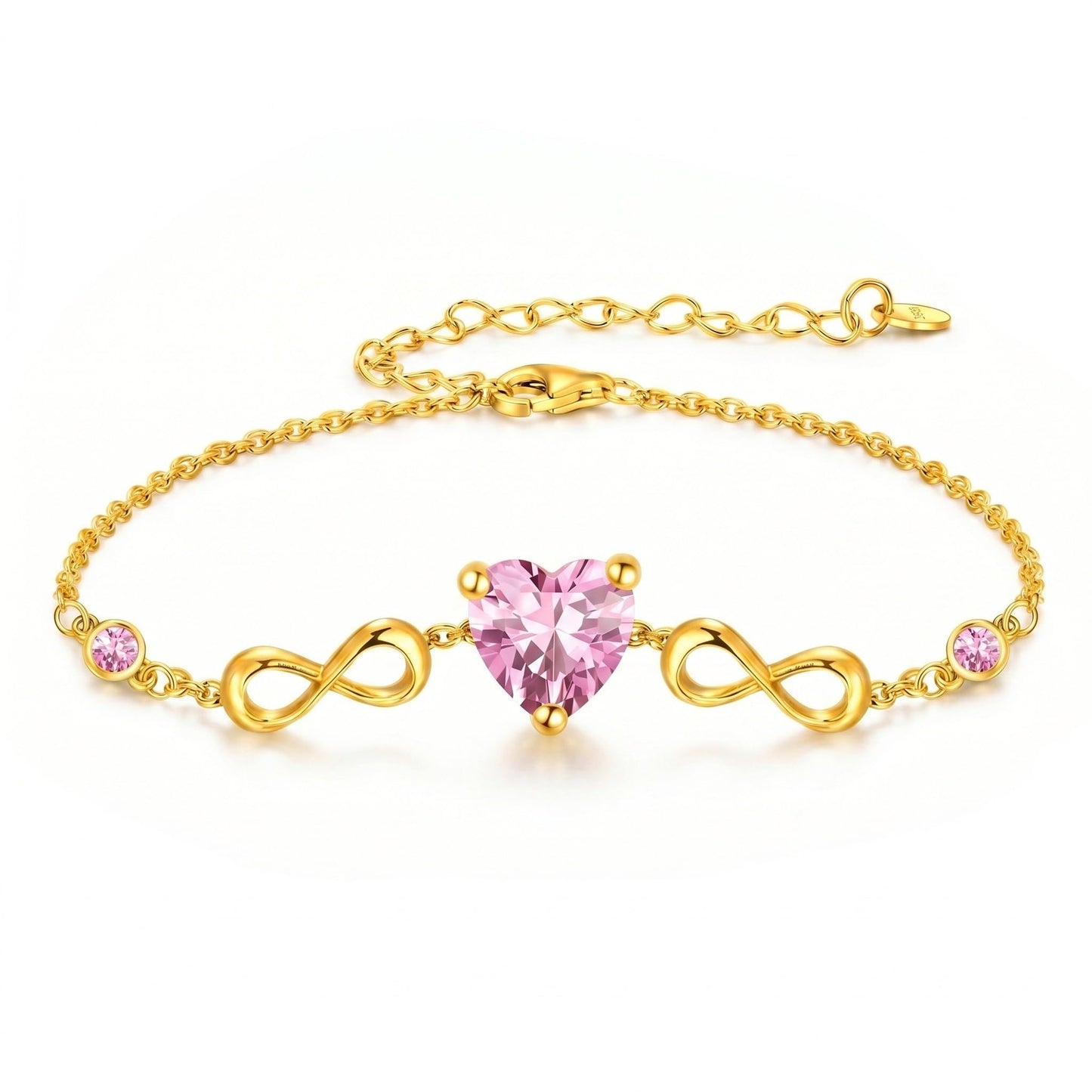 14K Gold Infinity Birthstone Bracelets for Women, Infinity Love Heart Birthstone Link Bracelets for Women, 14K Gold Plated Jewelry Birthday Gifts for Wife Girlfriend Mom, 7+2 Inch
