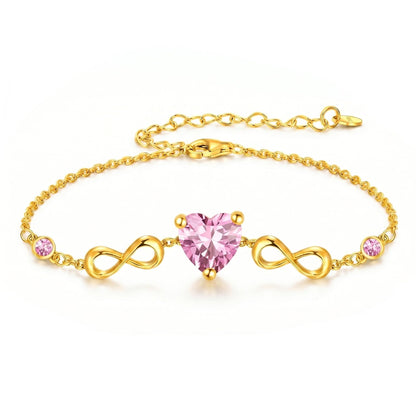 14K Gold Infinity Birthstone Bracelets for Women, Infinity Love Heart Birthstone Link Bracelets for Women, 14K Gold Plated Jewelry Birthday Gifts for Wife Girlfriend Mom, 7+2 Inch