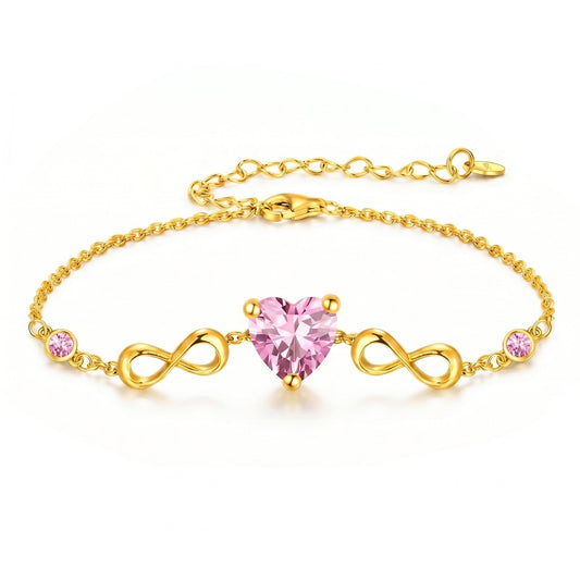 14K Gold Infinity Birthstone Bracelets for Women, Infinity Love Heart Birthstone Link Bracelets for Women, 14K Gold Plated Jewelry Birthday Gifts for Wife Girlfriend Mom, 7+2 Inch