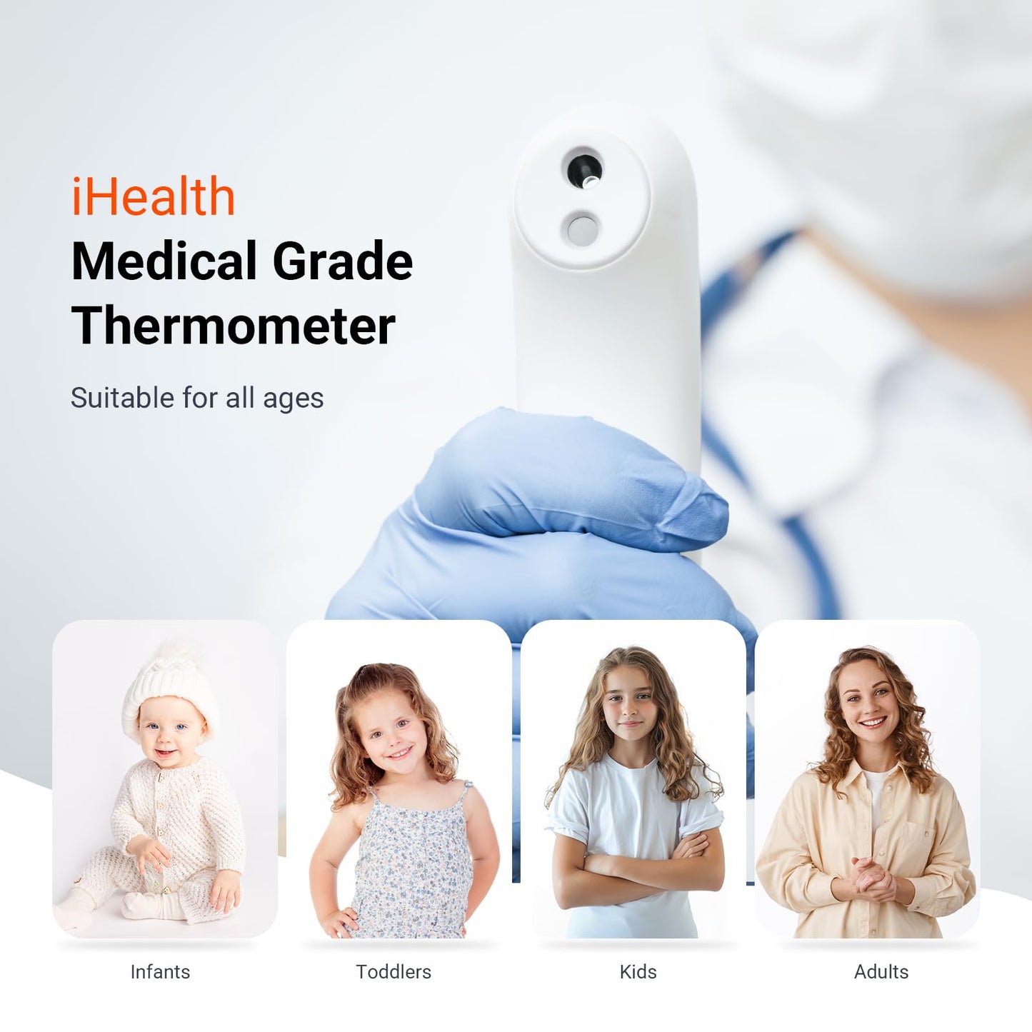 iHealth No-Touch Digital Forehead Thermometer for Adults, Babies, Kids, 3 Ultra-Sensitive Sensors, Quiet Vibration Feedback, Large LED Digits, Easy to Use for Home, PT3 Black