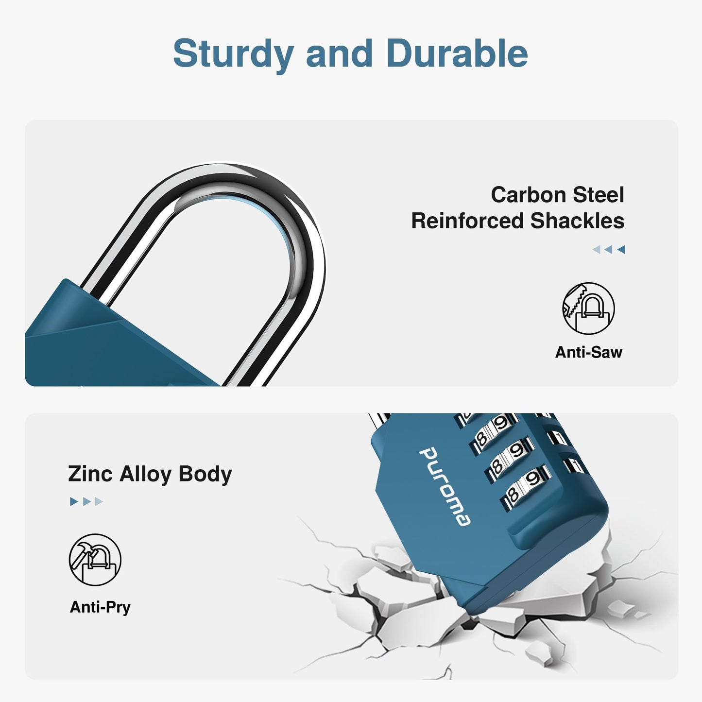 Puroma 2 Pack Combination Lock 4 Digit Padlock for School Gym Locker, Sports Locker, Fence, Toolbox, Case, Hasp Storage (Black & Code Window)