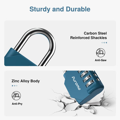 Puroma 2 Pack Combination Lock 4 Digit Padlock for School Gym Locker, Sports Locker, Fence, Toolbox, Case, Hasp Storage (Black & Code Window)