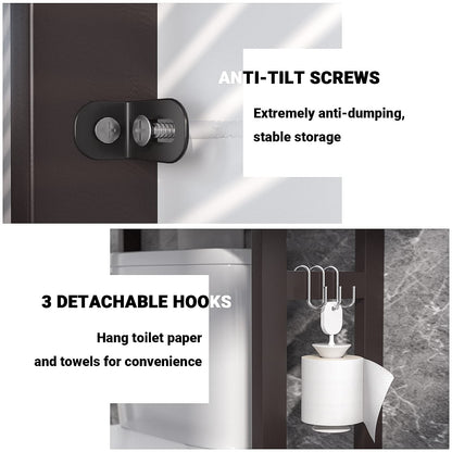 Homykic Over The Toilet Storage, Bamboo Over Toilet Bathroom Organizer Rack, Freestanding Bathroom Shelves Above Toilet Storage with 3 Hooks, Bathroom Space Saver, No Rust, Easy to Assemble, White