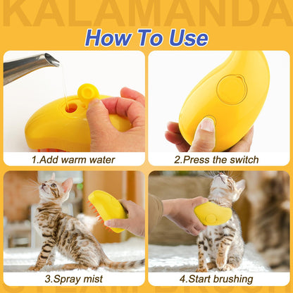 Cat Steam Brush, 3 In 1 Steamy Pet Brush, Silicone Massage Dog Hair Remover Comb, Spray Mist Grooming for Indoor Kittens (Mango Green)