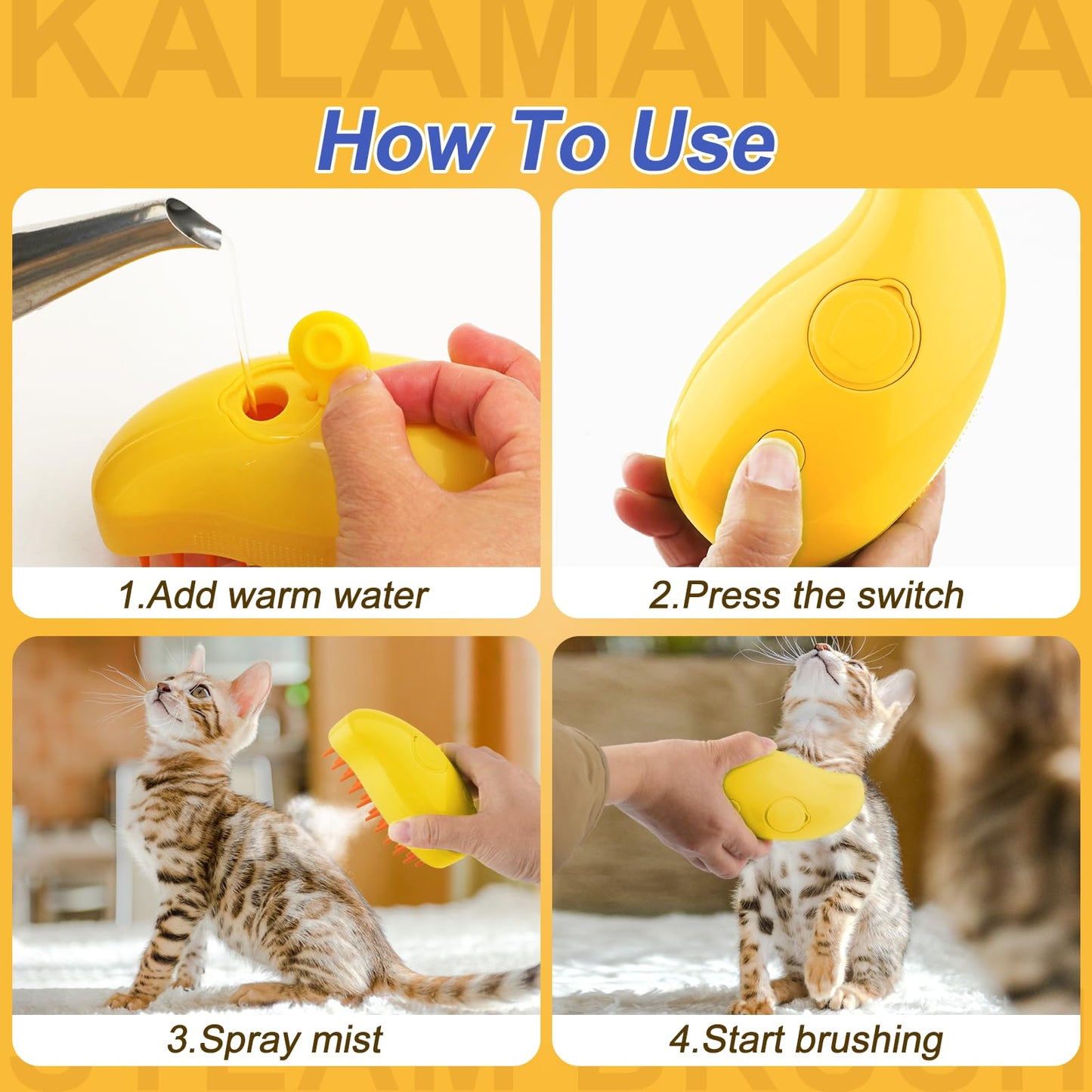 Cat Steam Brush, 3 In 1 Steamy Pet Brush, Silicone Massage Dog Hair Remover Comb, Spray Mist Grooming for Indoor Kittens (Mango Green)