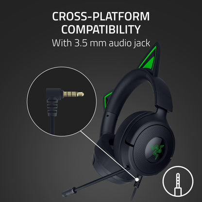 Razer Kraken Kitty V3 X Wired Gaming Headset: Kitty Ears - HyperClear Cardioid Mic - 40 mm Drivers - 7.1 Surround Sound - Comfy Ear Cushions - Cross-Platform via 3.5mm PC, PS5, Xbox, Switch 2 - Pink