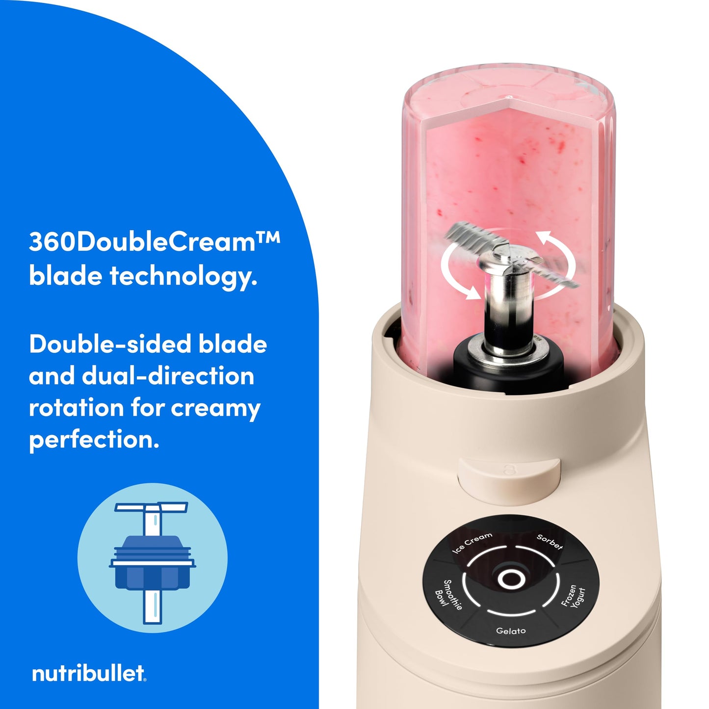 nutribullet Chill Ice Cream Maker, for Gelato, Sorbet, Frozen Yogurt, Smoothie Bowls, Compact Size, (2) Dishwasher Safe 16 oz. Pint Cups with Lids, Black, NBD50100AK