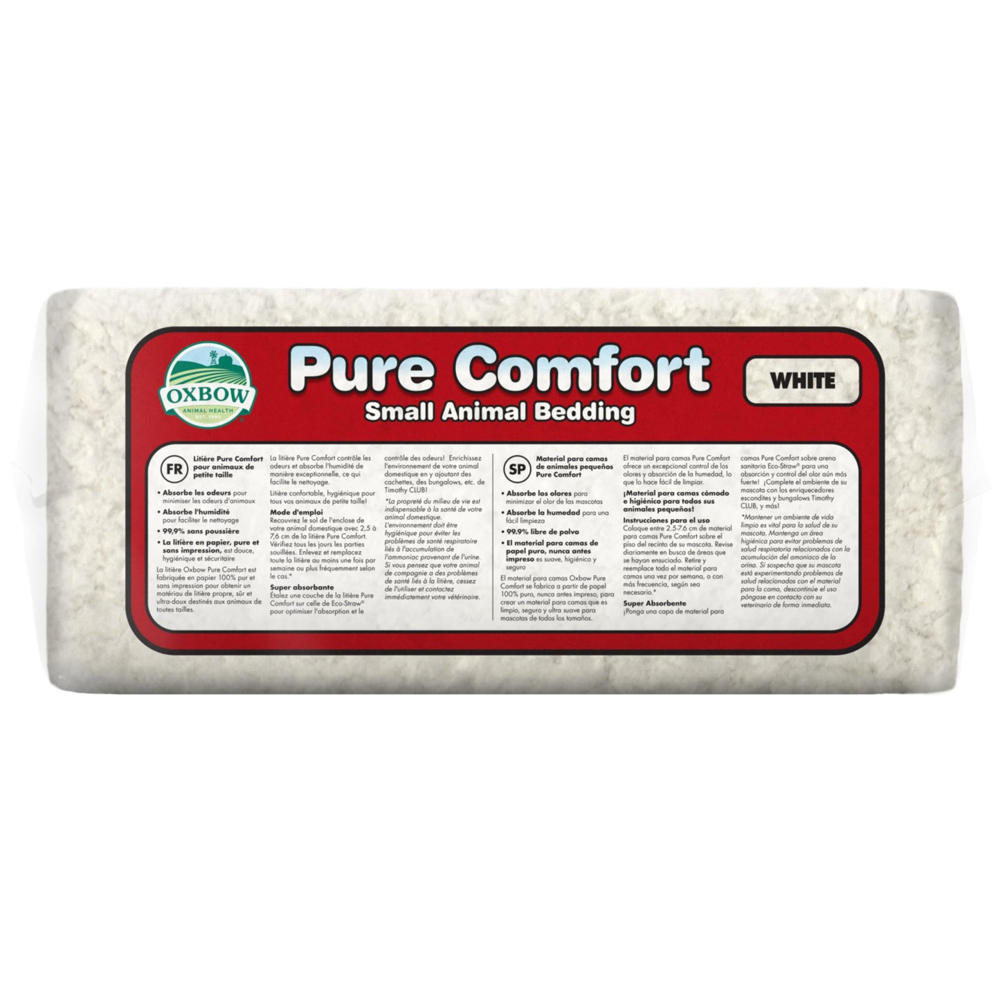Oxbow Small Animal Bedding, Hamster, Guinea Pig, Rabbit, White, USA, 36 L | Pure Comfort, Hamster Bedding, Guinea Pig Bedding, Low Dust, Virgin Paper, Litter Box, Bunny, Rats, Gerbils, Chinchillas