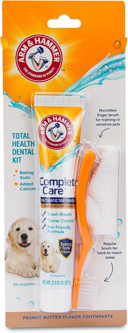 Arm & Hammer Complete Care Dog Dental Kit with Enzymatic Dog Toothpaste, Toothbrush and Finger Brush, Baking Soda and Calcium Formula for Plaque Tartar Control, Chicken Flavor, 2.5 Oz