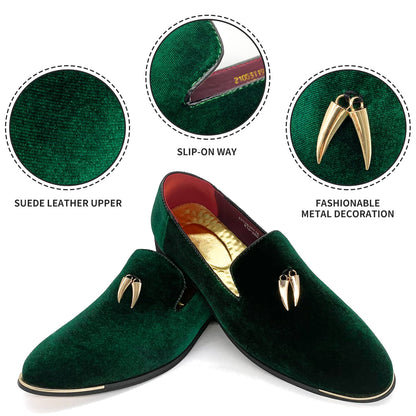 MHB Men's Multiple Colors Velvet Loafer Slip-on Tuxedo Dress Shoes Glitter Suede Smoking Slipper