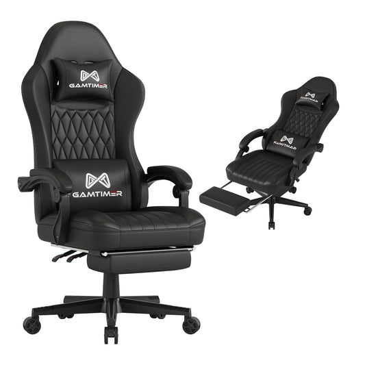 Gamtimer Gaming Chair with Footrest, Ergonomic Computer Chair, PU Breathable Material with Headrest and Lumbar Support, Suitable for Silla Gamer and Adults（Grey）