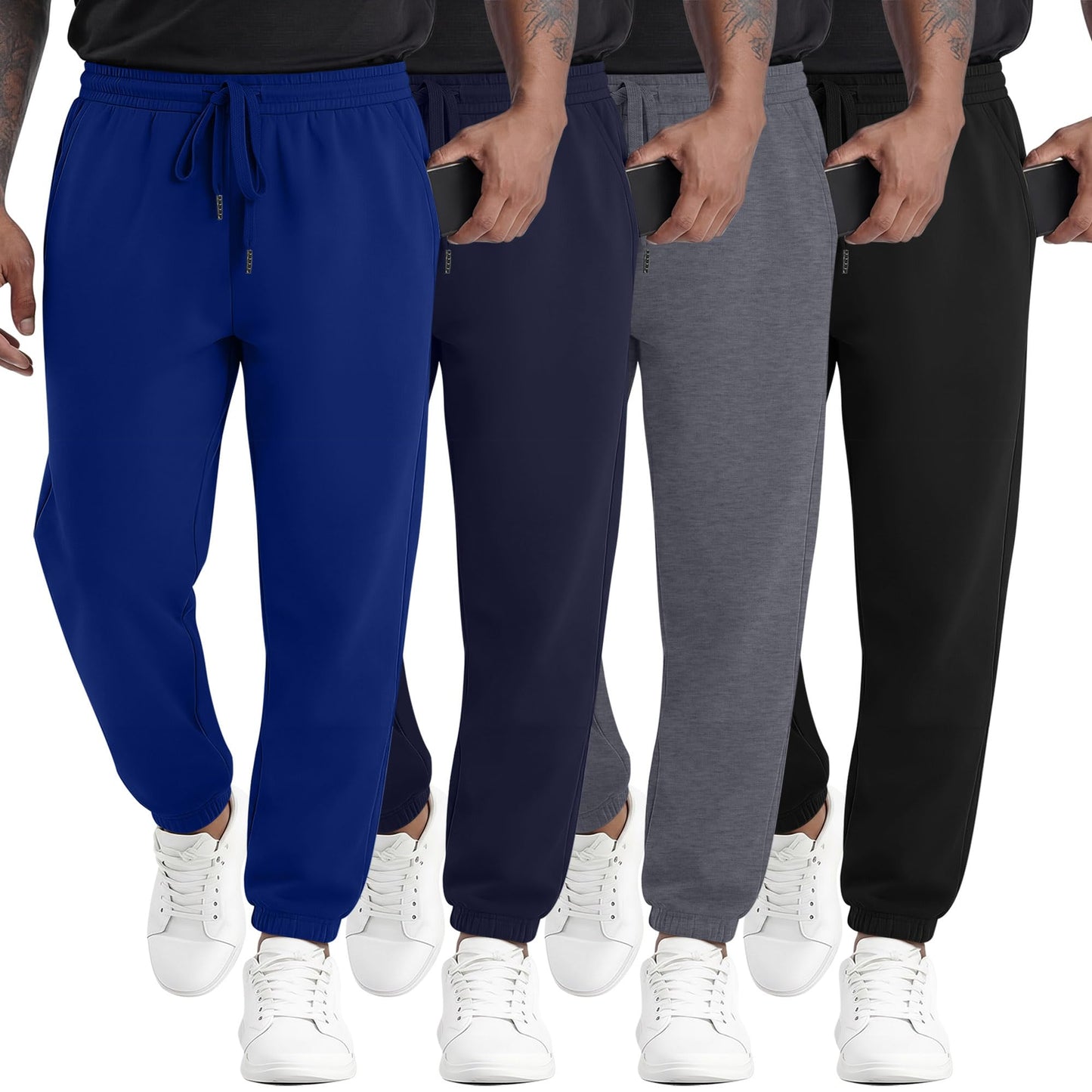 August Alley 4 Pack Mens Athletic Joggers Gym Workout Running Sweatpants Lounge Drawstring Track Sweat Pants with Pockets
