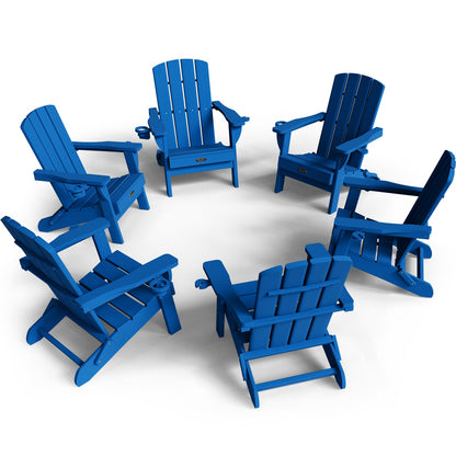 Folding Adirondack Chair, HDPE Adirondack Chairs with 2 Cup Holder, Plastic All-Weather Fire Pit Chairs, Outdoor Lawn Chair for Patio Garden (Grey)