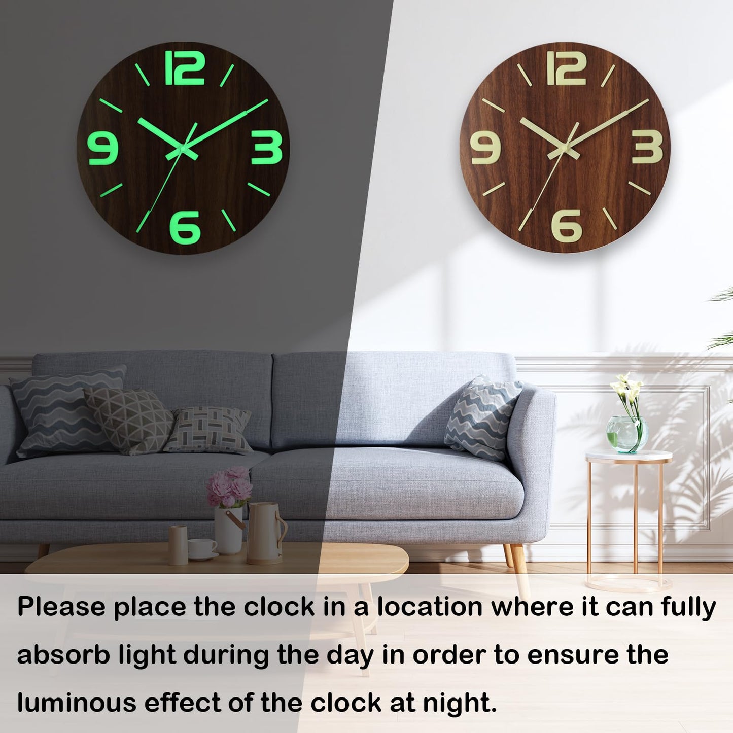 HZDHCLH Wall Clocks Battery Operated,Wall Clock Green,8 inch Wall Clock Silent Non Ticking Modern 3D Numbers for Kitchen Bedroom Living Room Office Classroom Decor