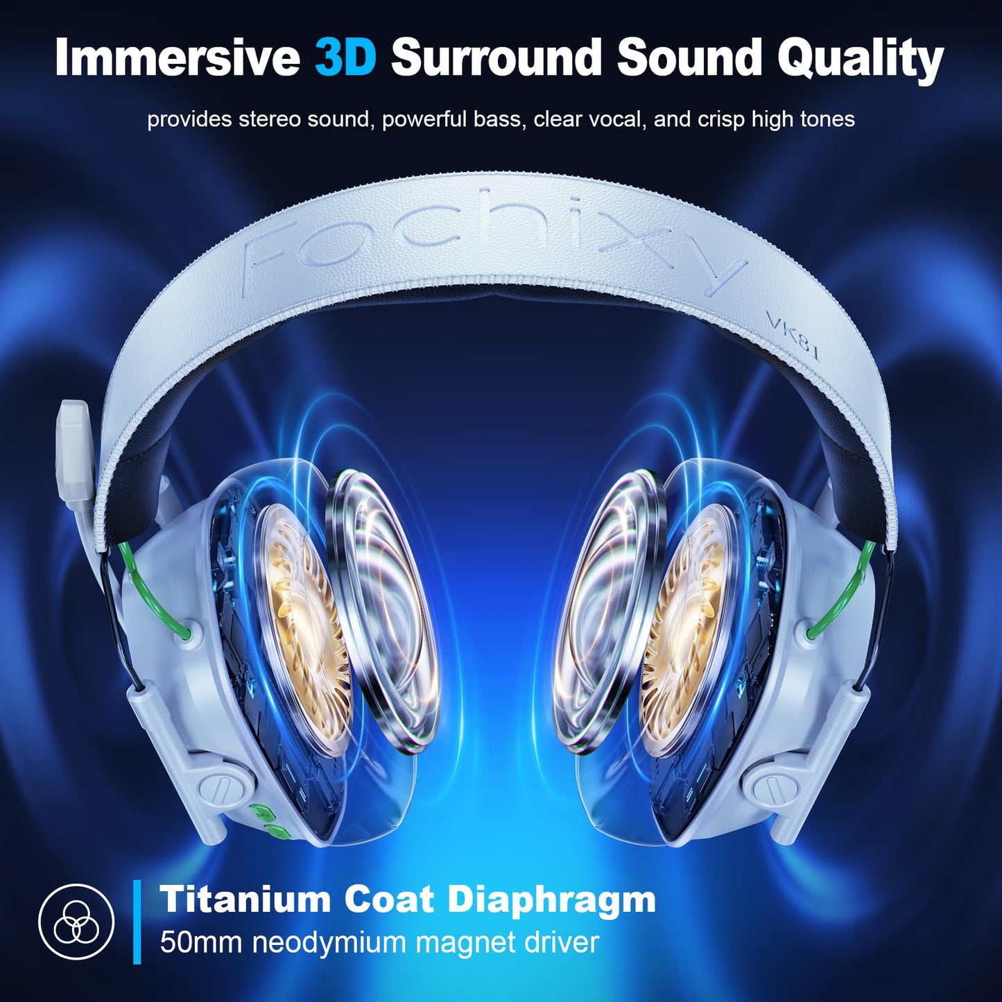 Fachixy VK81 Wireless Gaming Headset for PS5, PC, PS4, Switch and Mobile, 2.4GHz USB/Type-C Low Latency Connection, Bluetooth 5.4 Headset with ENC Mic, 50mm Drivers, RGB