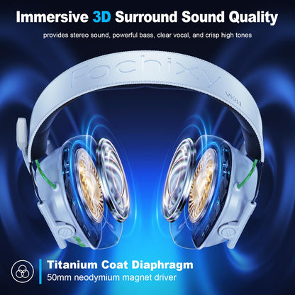 Fachixy VK81 Wireless Gaming Headset for PS5, PC, PS4, Switch and Mobile, 2.4GHz USB/Type-C Low Latency Connection, Bluetooth 5.4 Headset with ENC Mic, 50mm Drivers, RGB