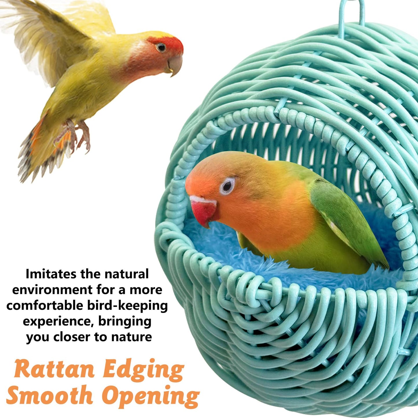 BNOSDM Rattan Bird Nest Parrot Nesting House Parakeet Nesting Soft Lovebird Warm Bed Sleeping for Parrots Bird Cage Accessories for Cockatiels Budgerigars Finches Canaries (Single-Hole Style)