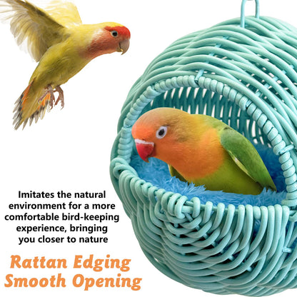 BNOSDM Rattan Bird Nest Parrot Nesting House Parakeet Nesting Soft Lovebird Warm Bed Sleeping for Parrots Bird Cage Accessories for Cockatiels Budgerigars Finches Canaries (Single-Hole Style)