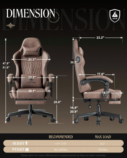 GTPLAYER Gaming Chair for Adults, Ergonomic Computer Game Chairs with Speakers, Footrest & Linkage Armrest, Reclining High Back Silla Gamer for Home Office, Ace Pro, Off-White