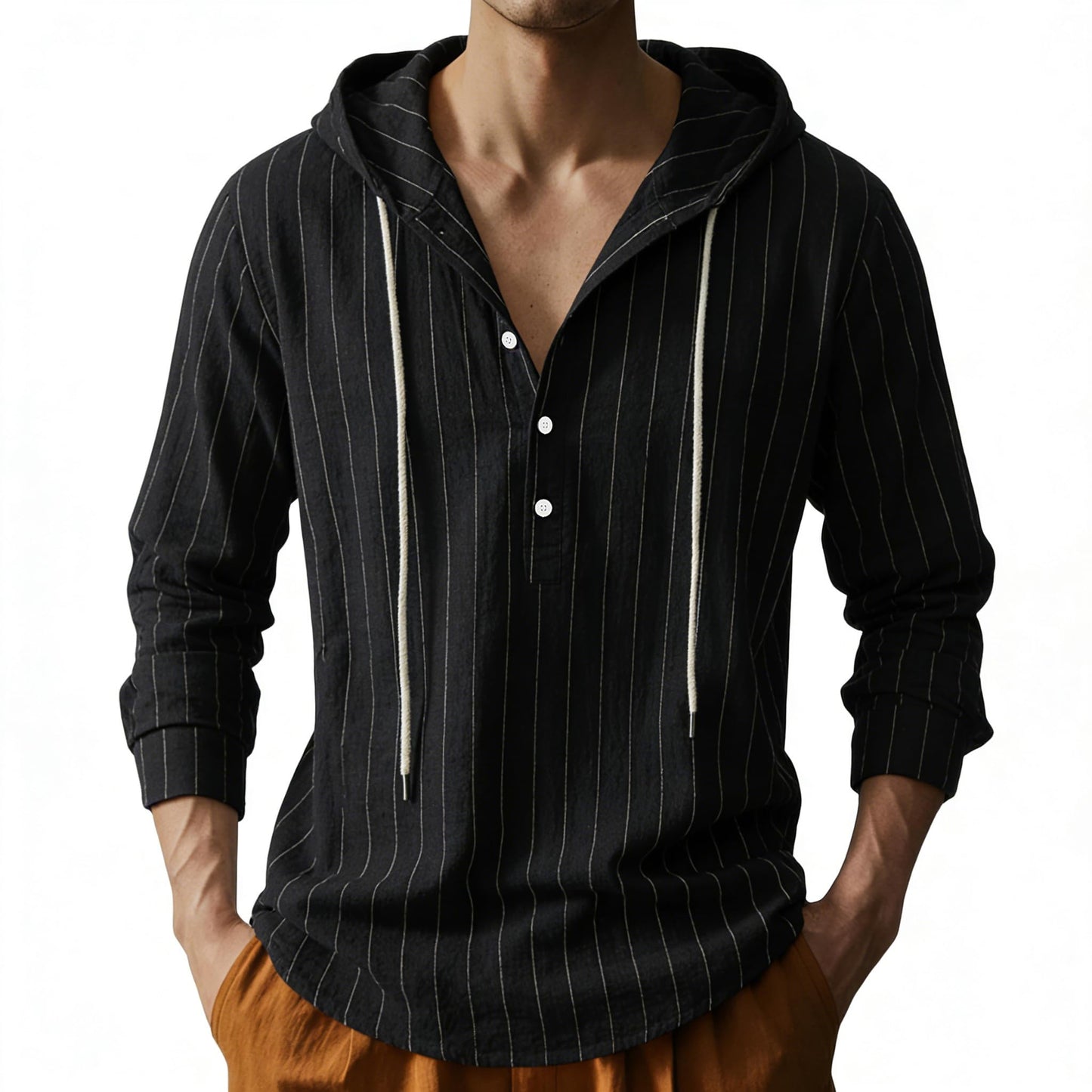 Mens Cotton Linen Hoodies Long Sleeve Button Down Shirts Casual Hawaiian Beach Yoga Sweatshirts