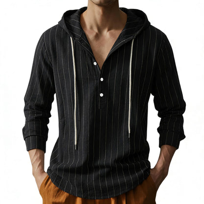 Mens Cotton Linen Hoodies Long Sleeve Button Down Shirts Casual Hawaiian Beach Yoga Sweatshirts