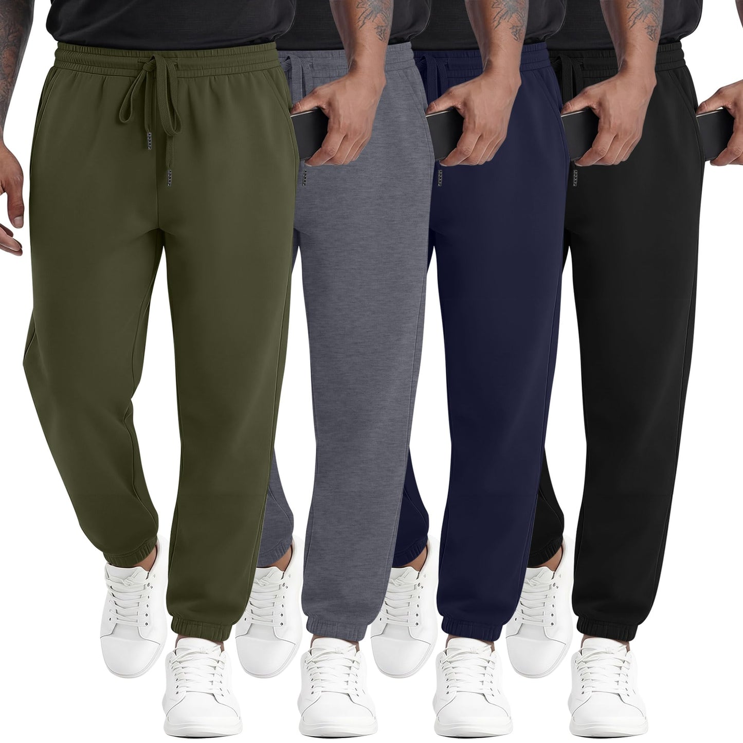 August Alley 4 Pack Mens Athletic Joggers Gym Workout Running Sweatpants Lounge Drawstring Track Sweat Pants with Pockets