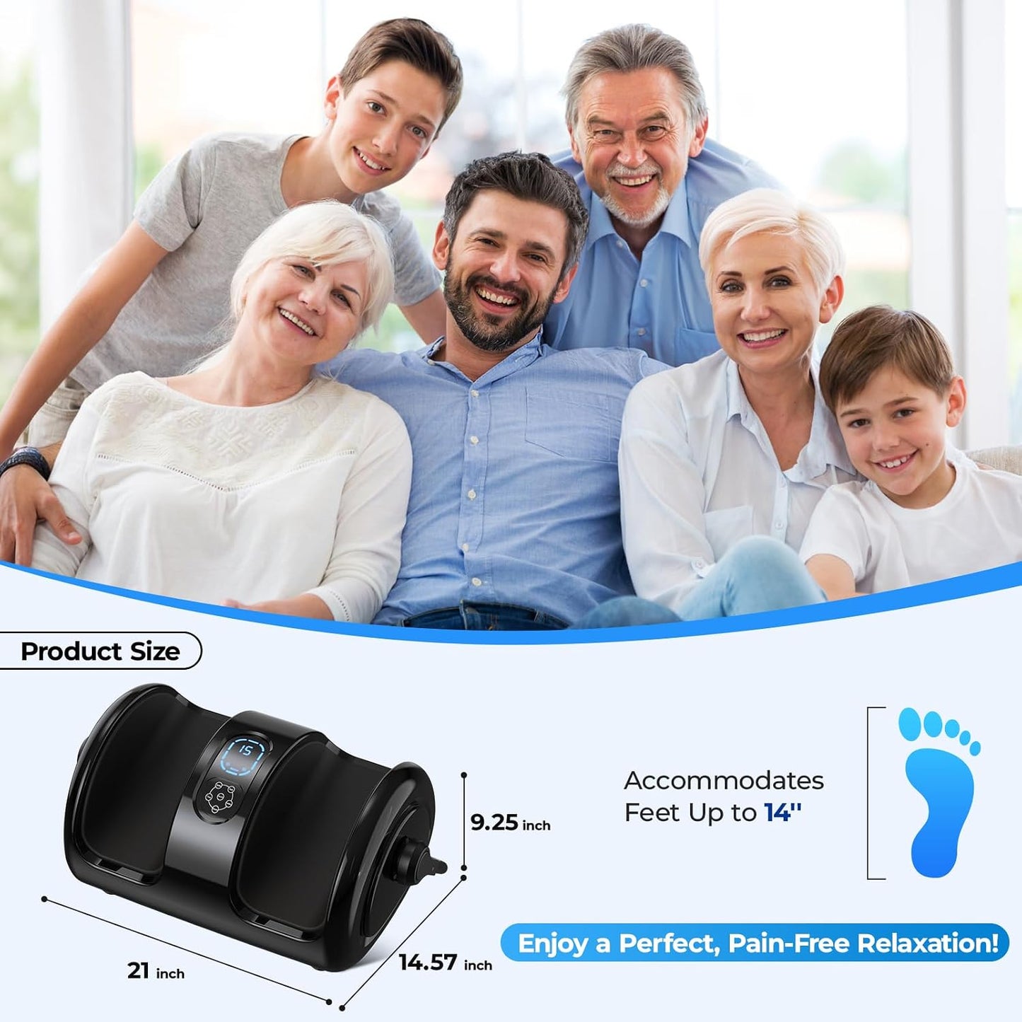 HTM Shiatsu Foot and Calf Massager with Heat – 3 Vibration Speeds and 3 Modes, 3D Deep Kneading & Rolling, Electric Foot Massager with Remote, Machine-Washable Cover, Gift for Men/Women/Birthday