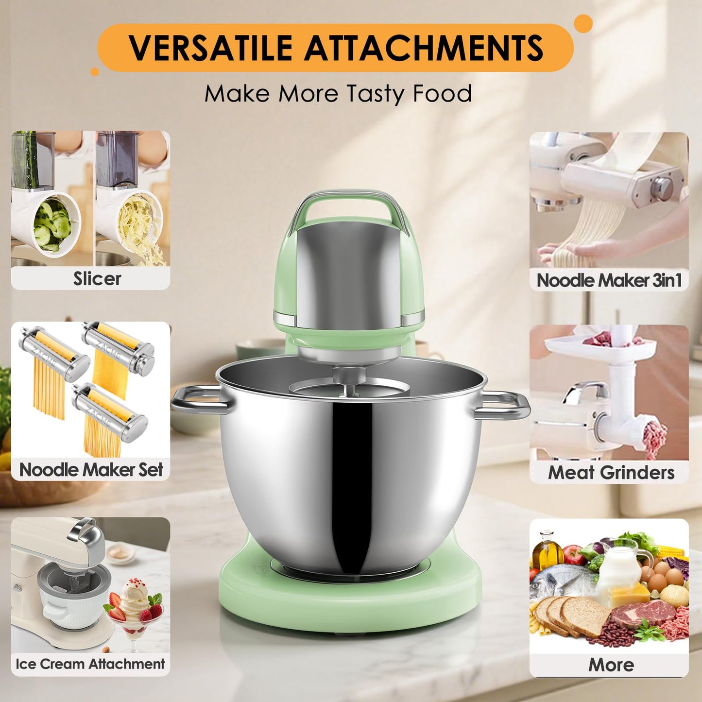 8.4QT Commercial Stand Mixer 800W with Aluminum Die Casting Meets the Standard of NSF/ANSI 8-2023, Mixers Kitchen Electric Stand Mixer with Stainless Steel 8L Bowl, Dough Hook, Whisk and Beater
