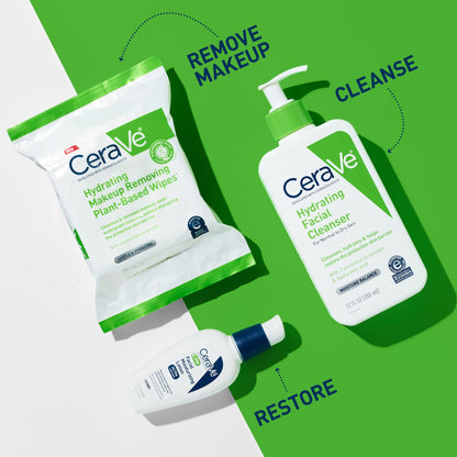 CeraVe Makeup Remover Wipes, Plant Based Face Wipes, Biodegradable in Compost, Waterless Face Wash, Travel Essentials for Women, Suitable for Sensitive Skin, Fragrance-free + Non-comedogenic, 25ct