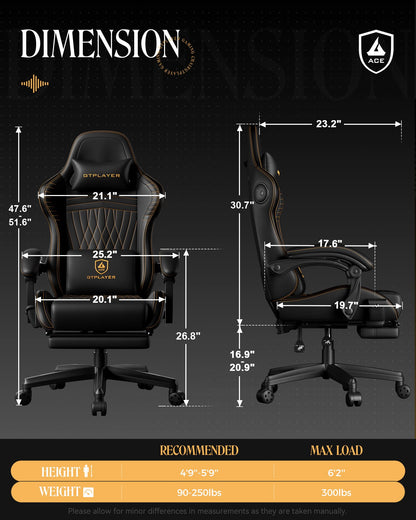 GTPLAYER Gaming Chair for Adults, Ergonomic Computer Game Chairs with Speakers, Footrest & Linkage Armrest, Reclining High Back Silla Gamer for Home Office, Ace Pro, Off-White