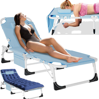 MOPHOTO Folding Lounge Chair 5-Position, Folding Cot, Portable Outdoor Chaise Lounge Chair for Sun Tanning, Perfect for Pool Beach Patio Sunbathing