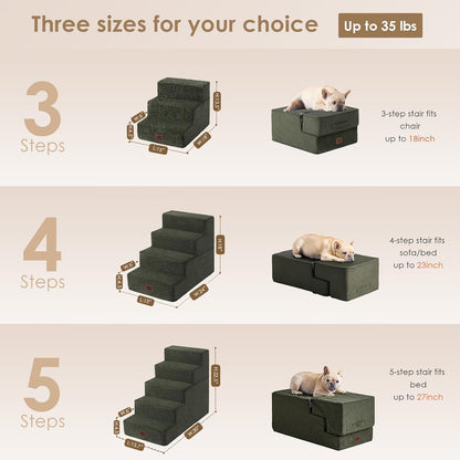 EHEYCIGA Dog Stairs for Small Dogs 13.5" H, 3-Step Dog Steps for Couch Sofa and Chair, Pet Steps for Medium Cats, Non-Slip Balanced Pet Ramp Indoor, Grey