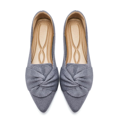 HIULYCENCE Flats for Womens Pointed Toe Ballet Flats with Bow Comfortable Knit Dressy Flats