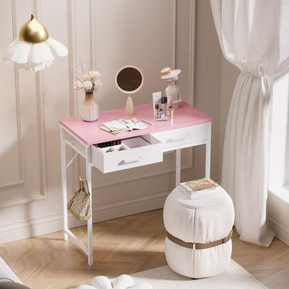 Pamray 32 Inch Small Computer Desk with 2 Drawers for Bedroom Study Writing Home Office Table for Small Spaces White