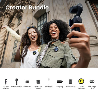 Insta360 Luna Ultra - 8K Vlogging Camera with Dual Leica Lenses, 12× Zoom, 1" Sensor, Detachable 2" Touchscreen, Triple AI Chip, Pocket Gimbal Camera for Vlog Photography-Cosmic Black