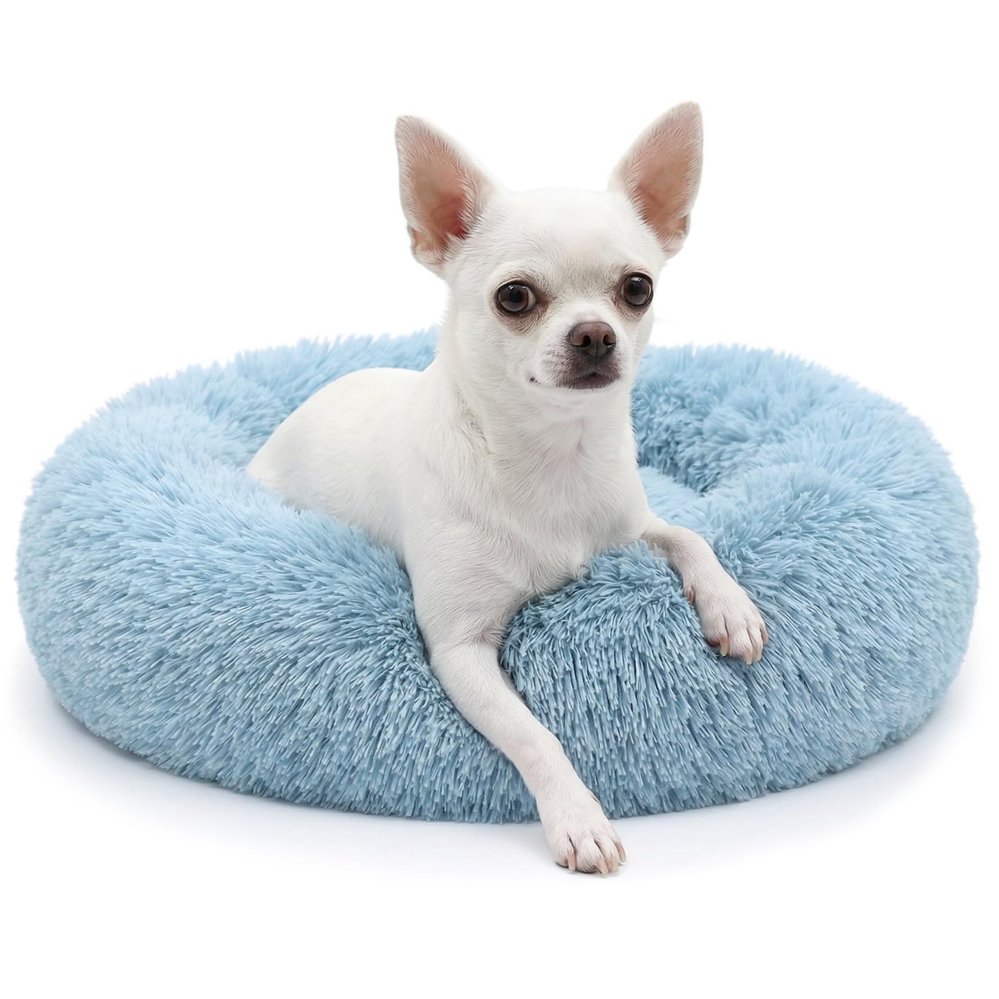 Small Calming Dogs Bed for Small Dogs Anti-Anxiety Machine Washable Fluffy Luxury Anti-Slip Waterproof Mute Base Warming Cozy Soft Pet Puppy Round Bed