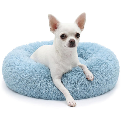 Small Calming Dogs Bed for Small Dogs Anti-Anxiety Machine Washable Fluffy Luxury Anti-Slip Waterproof Mute Base Warming Cozy Soft Pet Puppy Round Bed