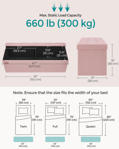 SONGMICS MAZIE Collection - 30 Inches Folding Storage Ottoman Bench, Ottoman Foot Rest, End of Bed Bench, Storage Chest, Load 660 lb, for Living Room, Bedroom, Entryway, Dark Gray ULSF47K